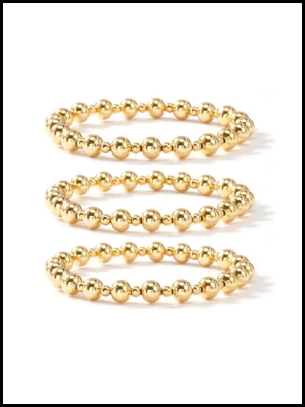 14K Gold Plated Stretch Beaded Bracelet Set 3Pcs Dainty Stackable Non Tarnish